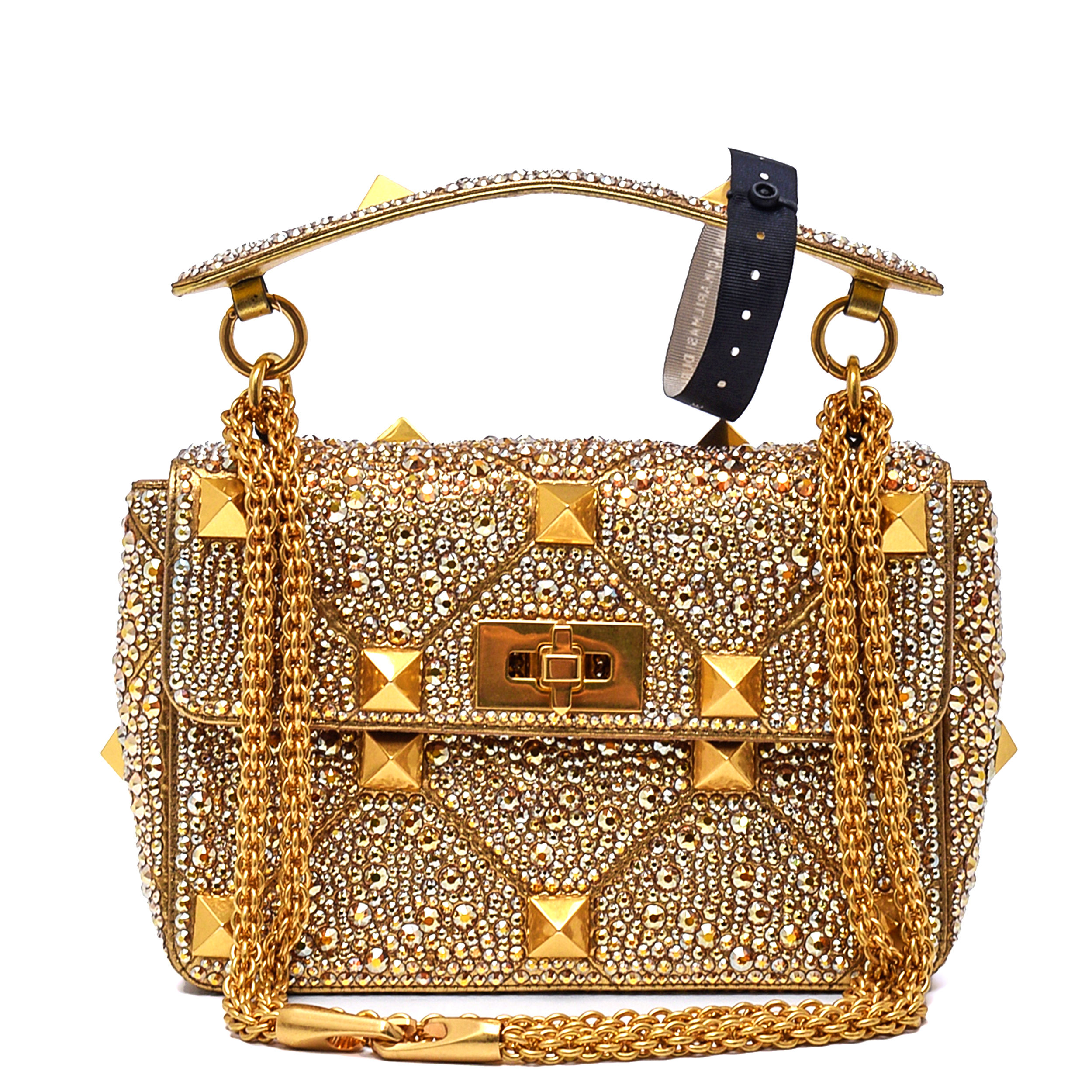 Valentino - Gold Garavani Roman Stud Rhinestone Crystal  Medium Shoulder Bag